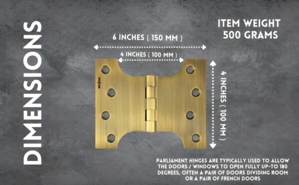 Brass Parliament Hinges 4" Diagram