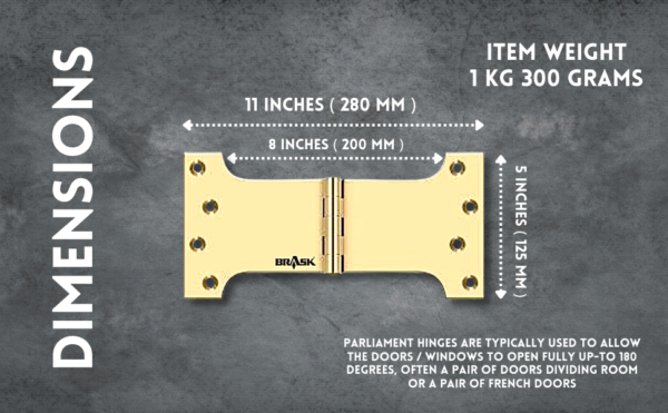 Brass Parliament Hinges 8" x 5" dimensions