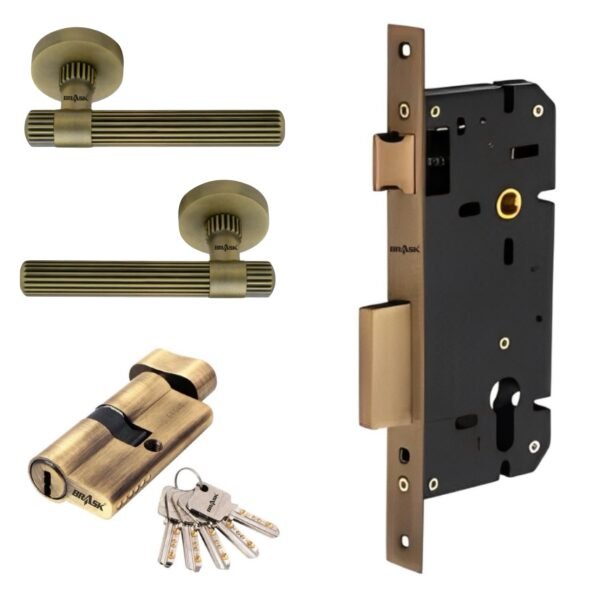Brass Mortise Handle Lock Set Stripes