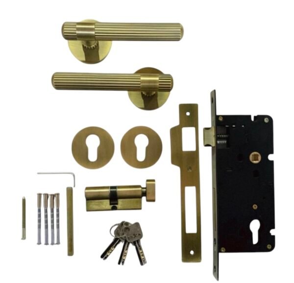 Brass Mortise Handle Lock Set Stripes